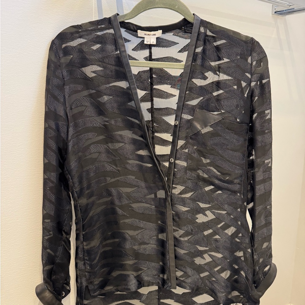 Helmut Lang Black and Gray Sheer Top